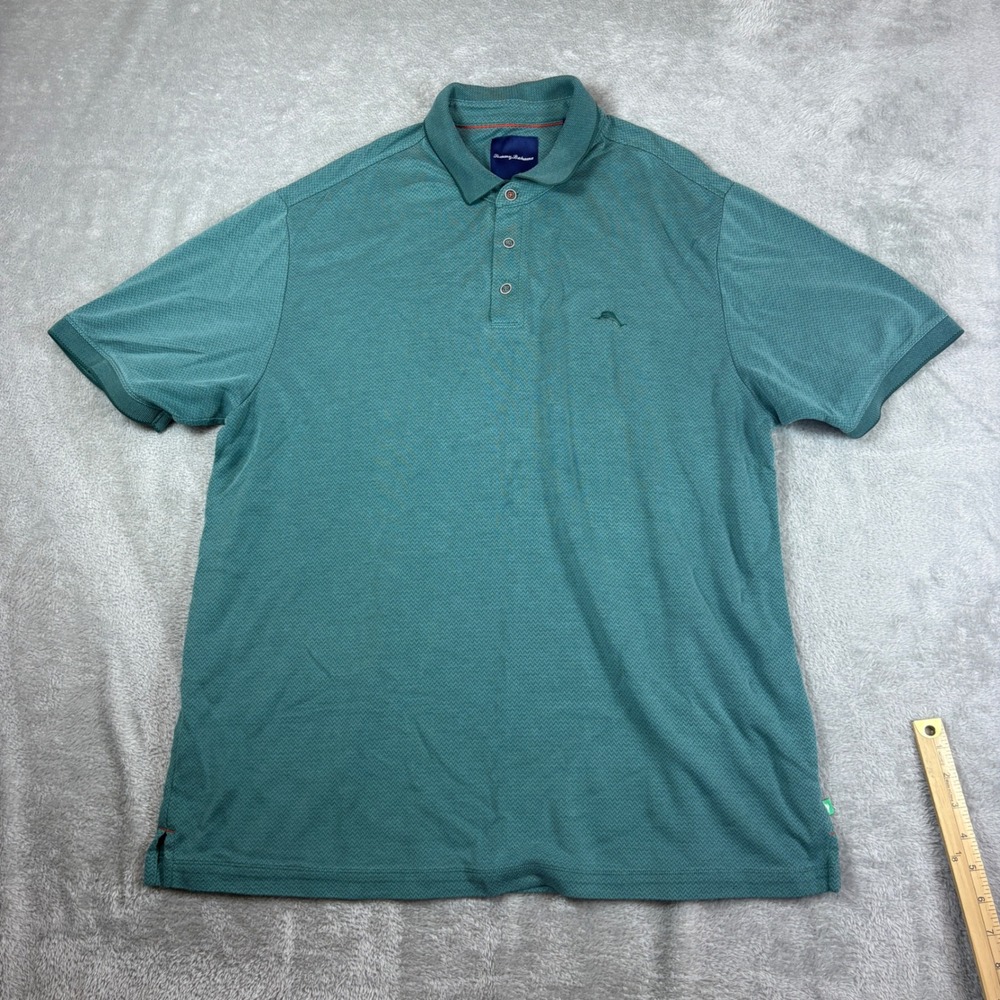 Tommy Bahama Shirts Mens XL Short Sleeve Chevron Polo Green Stretch Golf Casual